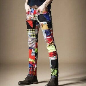 BIEPA Jeans Patchwork 1971 RARE Mens Size 36 x 31 Distressed Skinny Leg